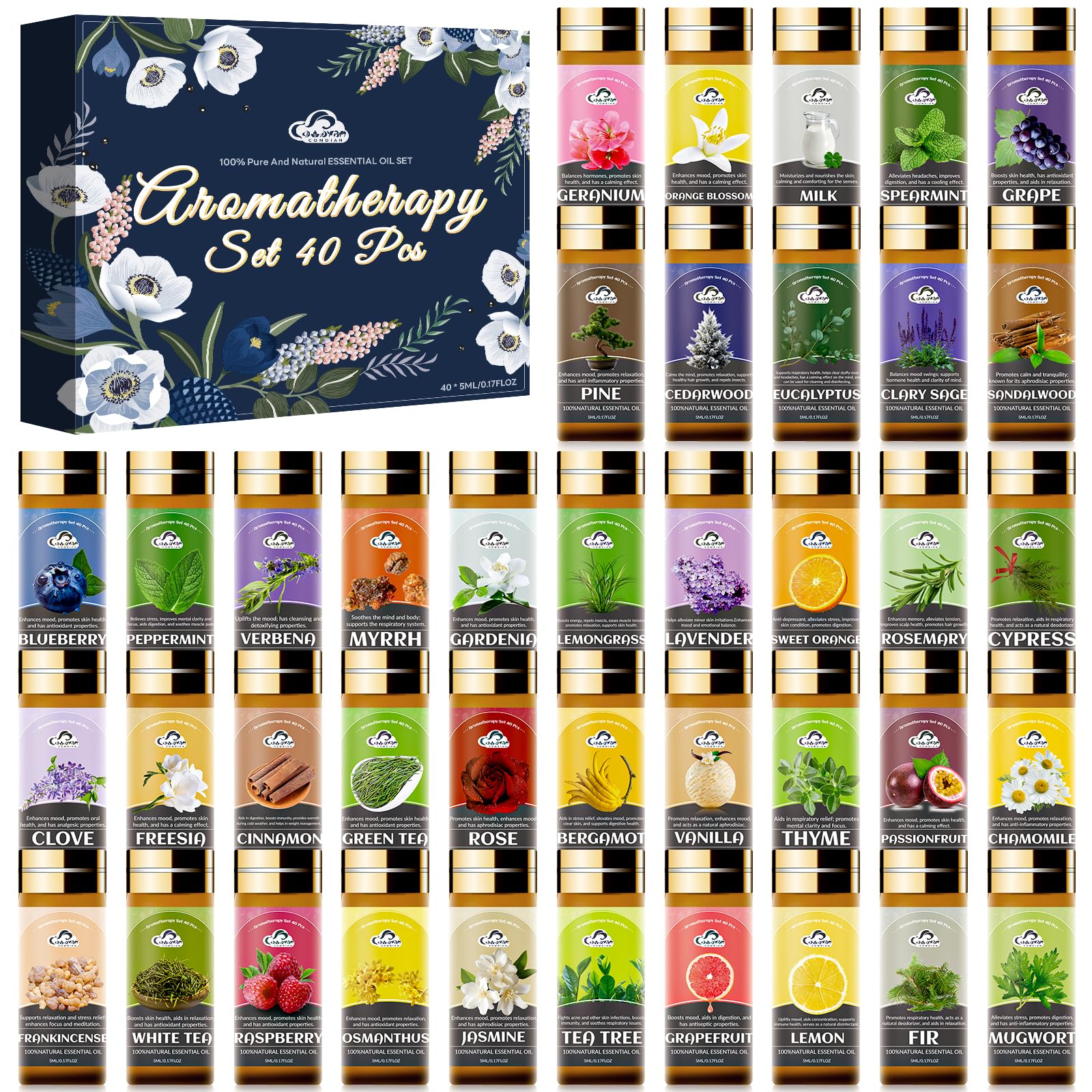 40 Pcs Aromatherapy Essential Oils for Diffusers and More Home Fragrance Gift Set
| Essential Oil Set for Skin, Soap Ma